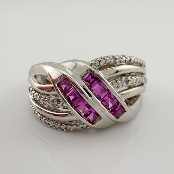 Detailed Lab Created Pink Sapphire and Sterling Ring - Size 7 - Picture 7 of 16